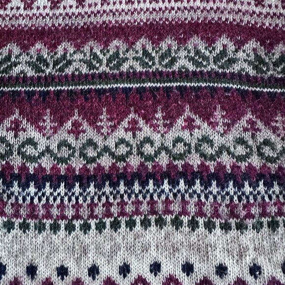 Vintage Nordic Fair Isle Cardigan sz M-L - Burgundy/Cream - Picture 6 of 9
